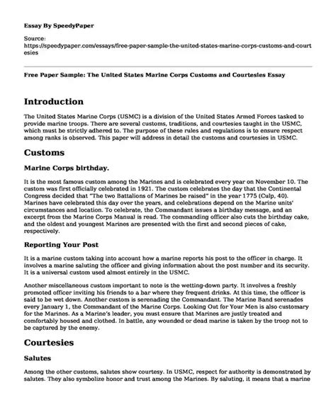 Marine Corps Customs And Courtesies (Essay Sample).
